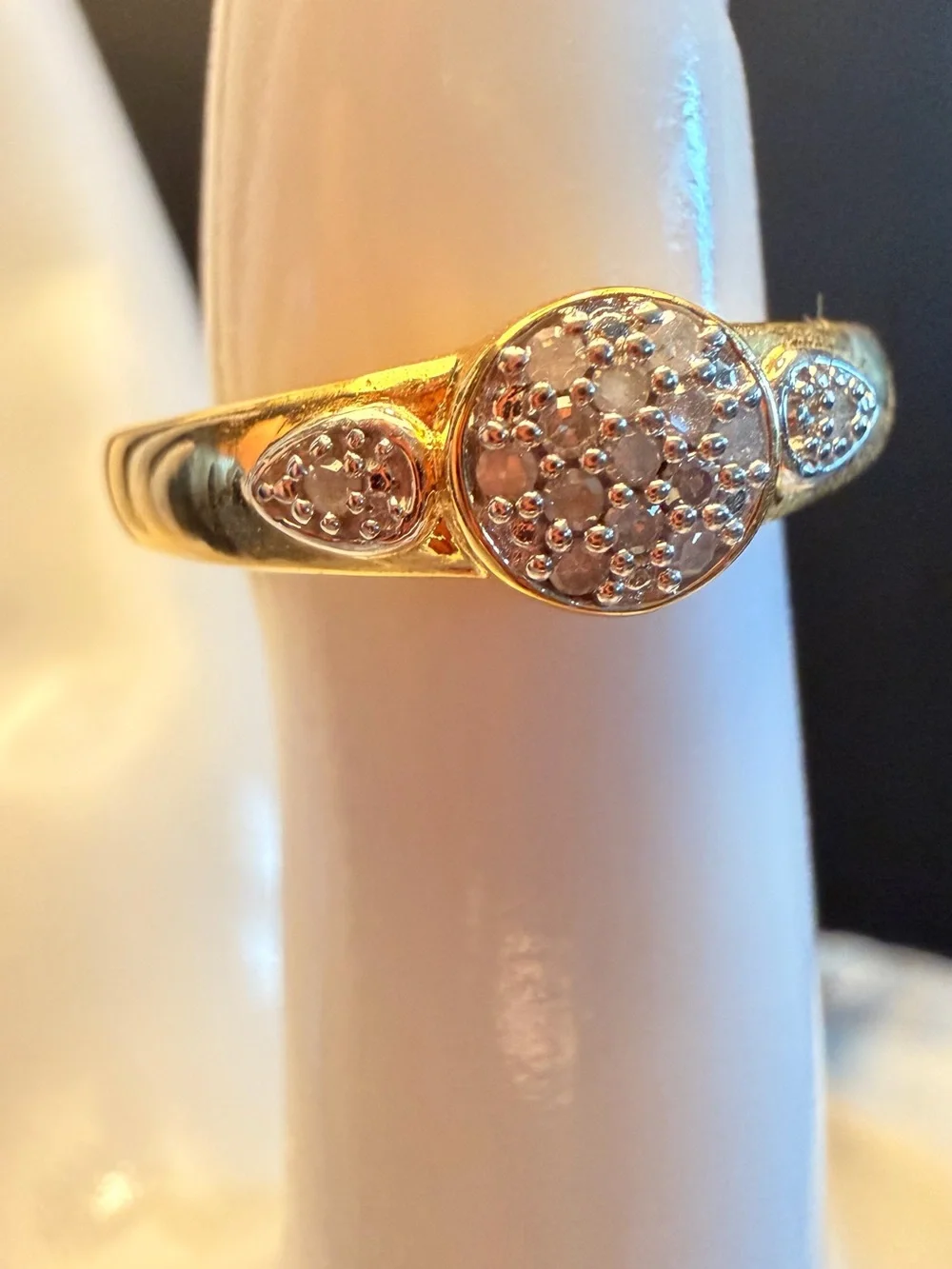 14K Gold Over Sterling Silver 0.070 CTW Diamond Cluster Ring Sz 7 Two-Tone